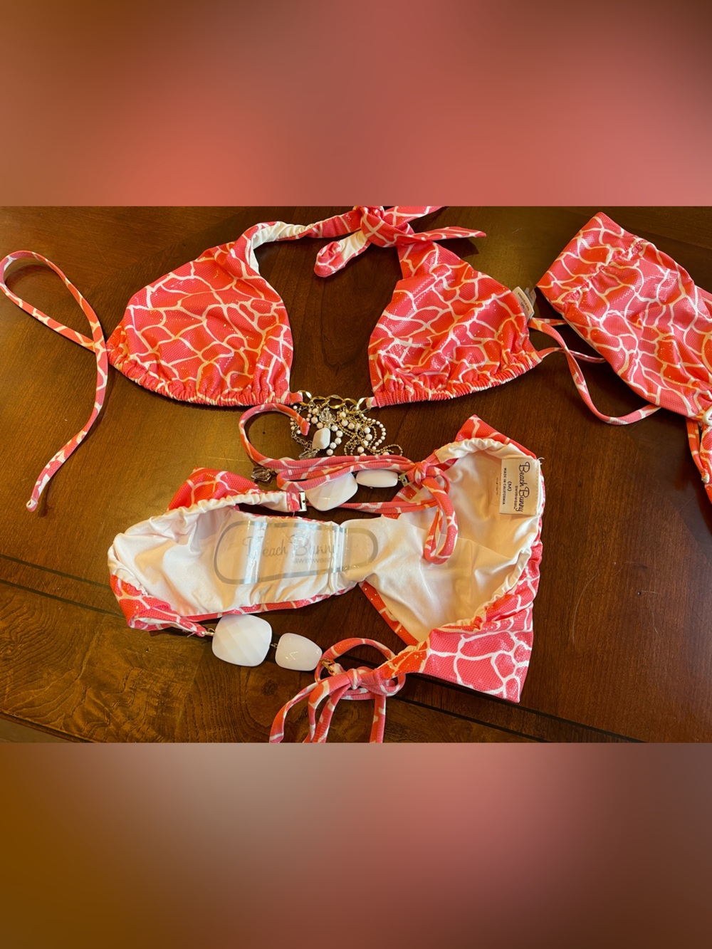 Beach bunny pink mermaid bikini bandeau XS, fringe top M and bottoms M - Picture 13 of 16